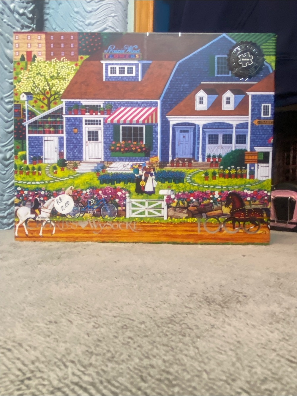 Village Scene Canvas Wall Art - Blue, White & Red